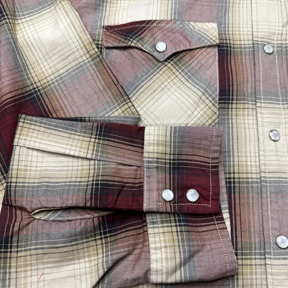 Levis Western Shirt Mens XXL Burgundy Plaid Pearl Snap Standard Excellent